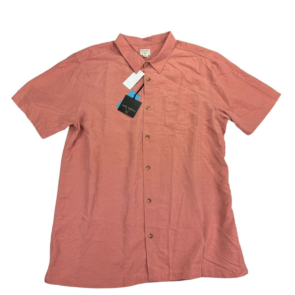 O'Neill Mens Shadowvale Short Sleeve Button Down Shirt Pink 2XL